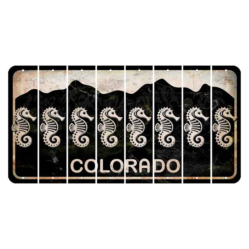 Colorado Black|White Mountains Cut License Plate Strips (Set of 8)