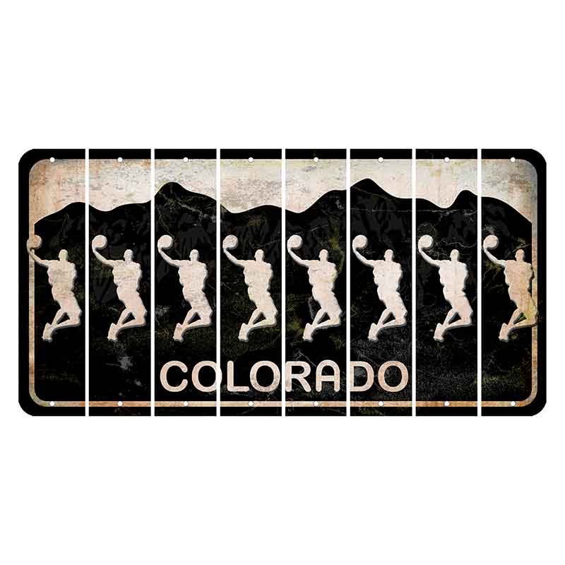 Colorado Black|White Mountains Cut License Plate Strips (Set of 8) Basketball Player