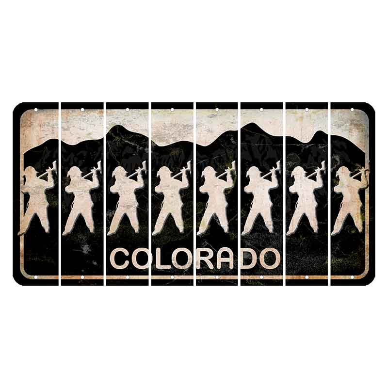 Colorado Black|White Mountains Cut License Plate Strips (Set of 8) Fireman with Axe