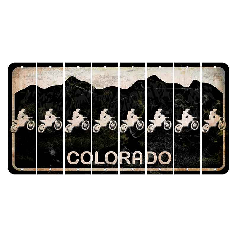 Colorado Black|White Mountains Cut License Plate Strips (Set of 8) Dirtbike Rider