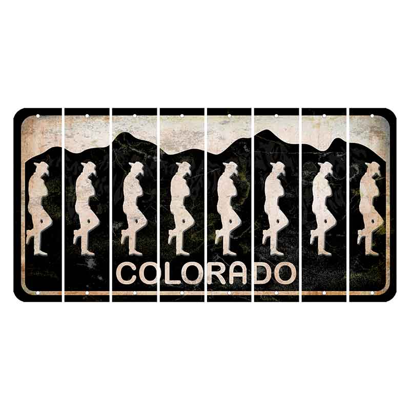 Colorado Black|White Mountains Cut License Plate Strips (Set of 8) Cowboy - Leaning