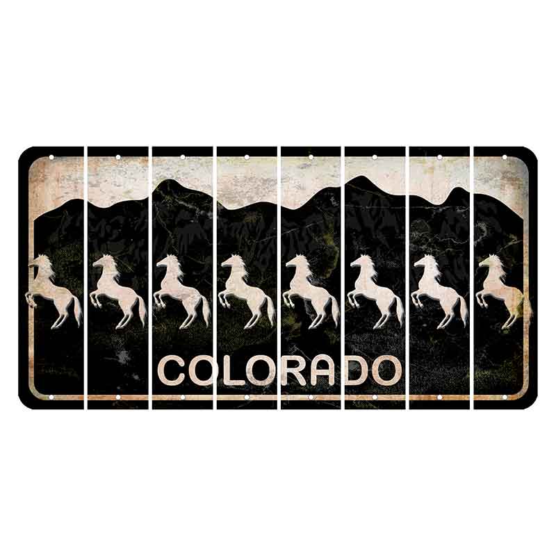 Colorado Black|White Mountains Cut License Plate Strips (Set of 8) Horse