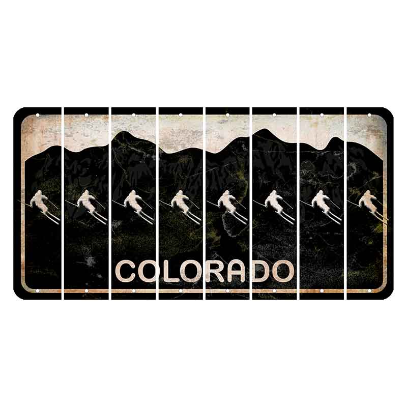 Colorado Black|White Mountains Cut License Plate Strips (Set of 8) Skier