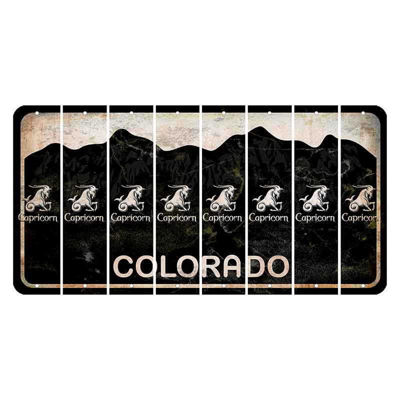 Colorado Black|White Mountains Cut License Plate Strips (Set of 8) Zodiac Sign - Cancer
