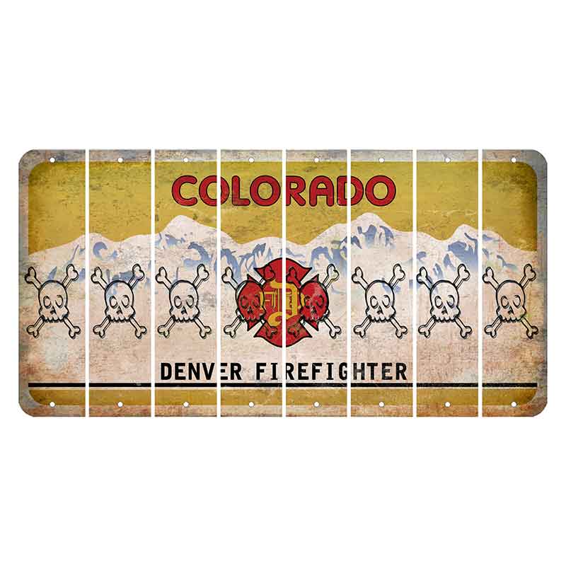 Colorado Denver Firefighter Cut License Plate Strips (Set of 8) Skull & Bones