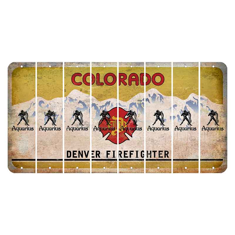 Colorado Denver Firefighter Cut License Plate Strips (Set of 8) Zodiac Sign - Aquarius