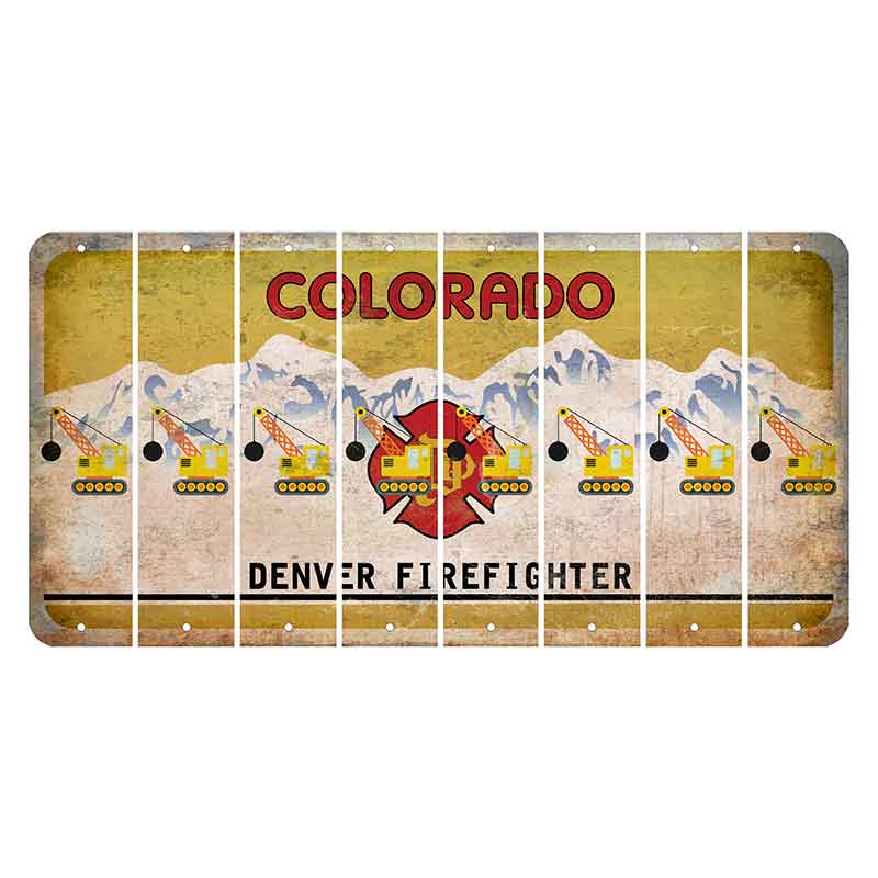 Colorado Denver Firefighter Cut License Plate Strips (Set of 8) Wrecking Ball Crane