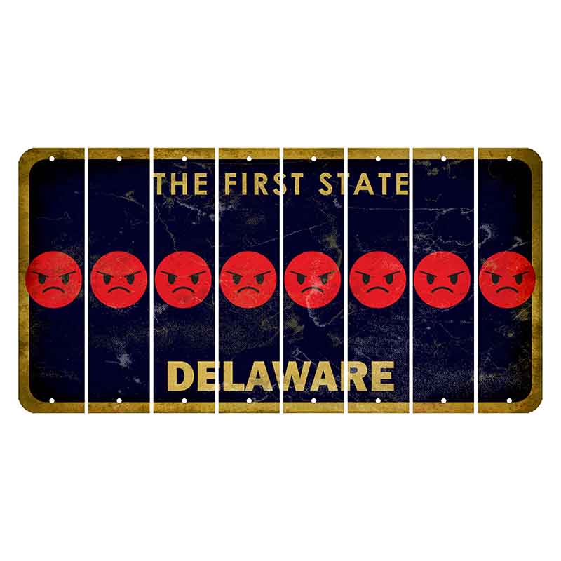Delaware The First State Cut License Plate Strips (Set of 8) Emoji - Angry