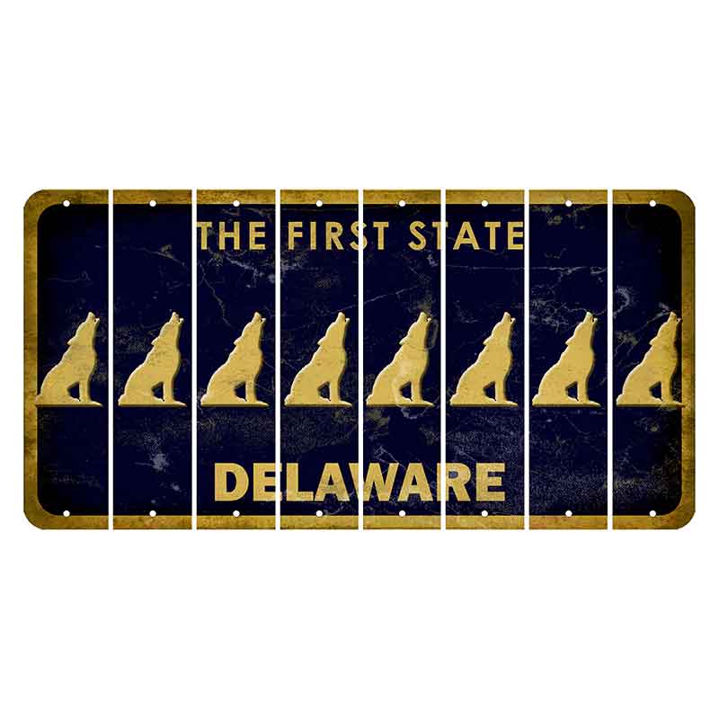 Delaware The First State Cut License Plate Strips (Set of 8) Howling Wolf