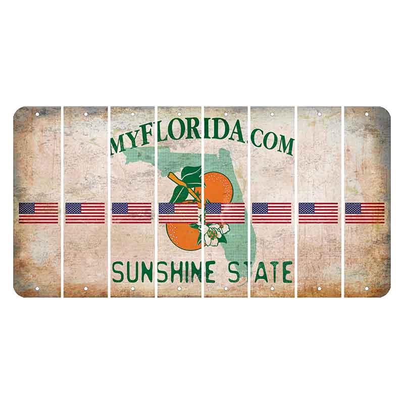 Florida Orange Blossom Cut License Plate Strips (Set of 8) American Flag