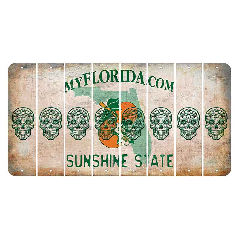 Florida Orange Blossom Cut License Plate Strips (Set of 8) Sugar Skull