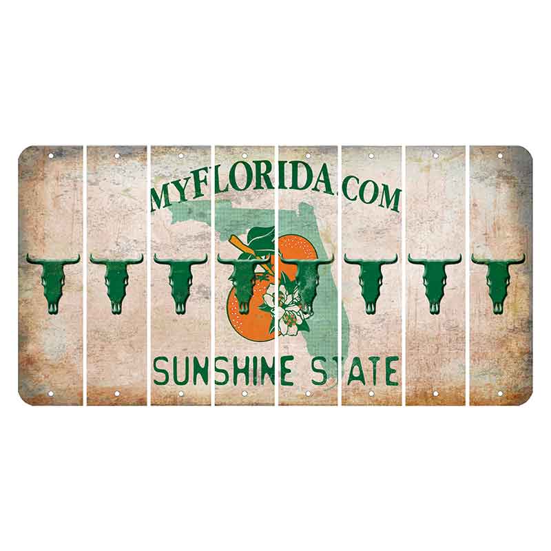 Florida Orange Blossom Cut License Plate Strips (Set of 8) Cow Skull