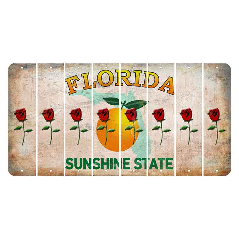 Florida Citrus Orange Cut License Plate Strips (Set of 8) Red Rose