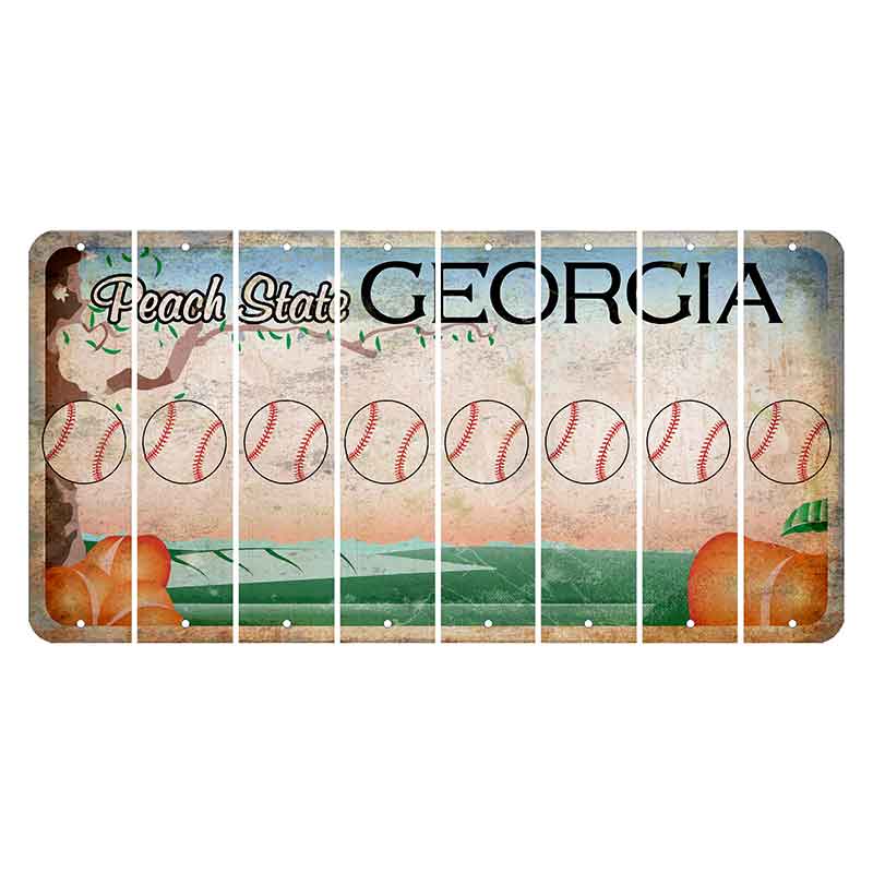 Georgia Peach State Cut License Plate Strips (Set of 8) Baseball
