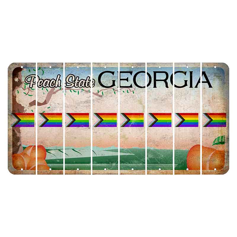 Georgia Peach State Cut License Plate Strips (Set of 8) LGBTQ Flag