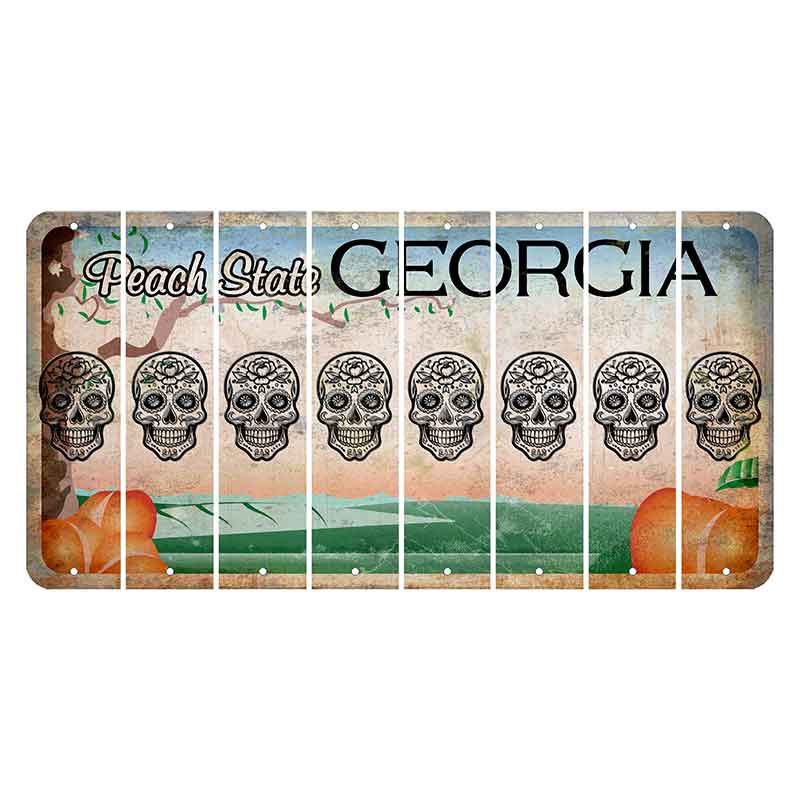 Georgia Peach State Cut License Plate Strips (Set of 8) Sugar Skull