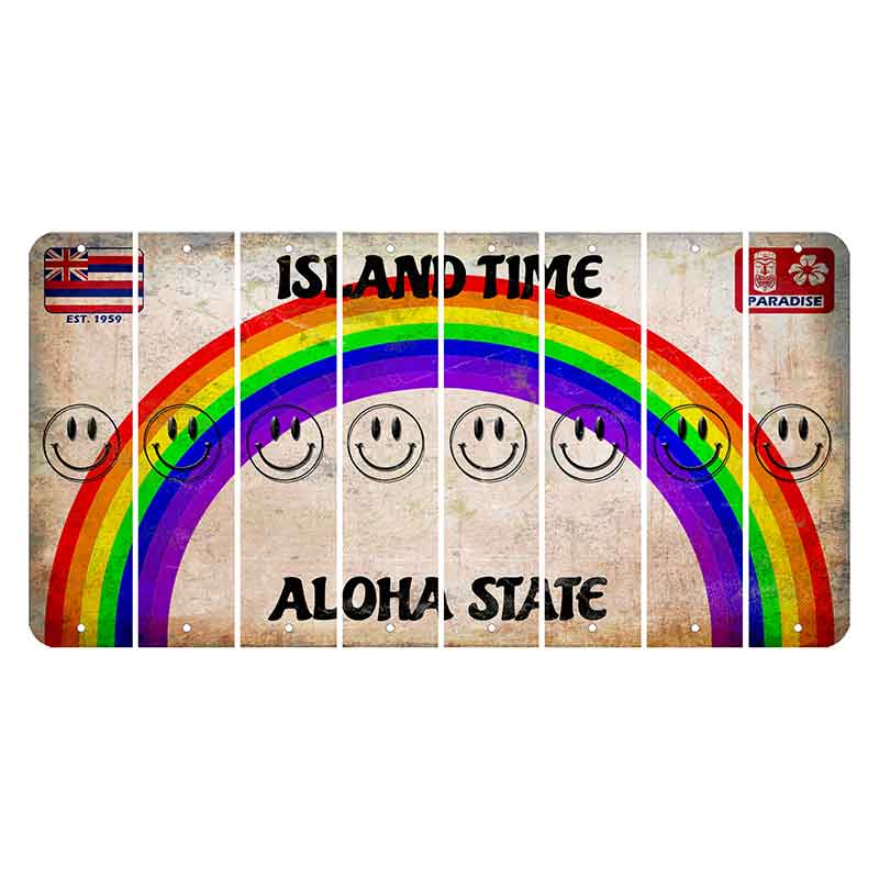 Hawaii Rainbow Island Time Cut License Plate Strips (Set of 8) Smiley Face
