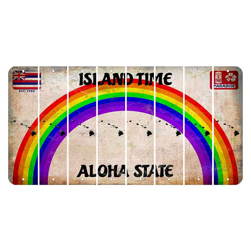 Hawaii Rainbow Island Time Cut License Plate Strips (Set of 8) State Silhouette