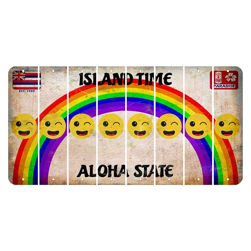 Hawaii Rainbow Island Time Cut License Plate Strips (Set of 8) Emoji - Winking