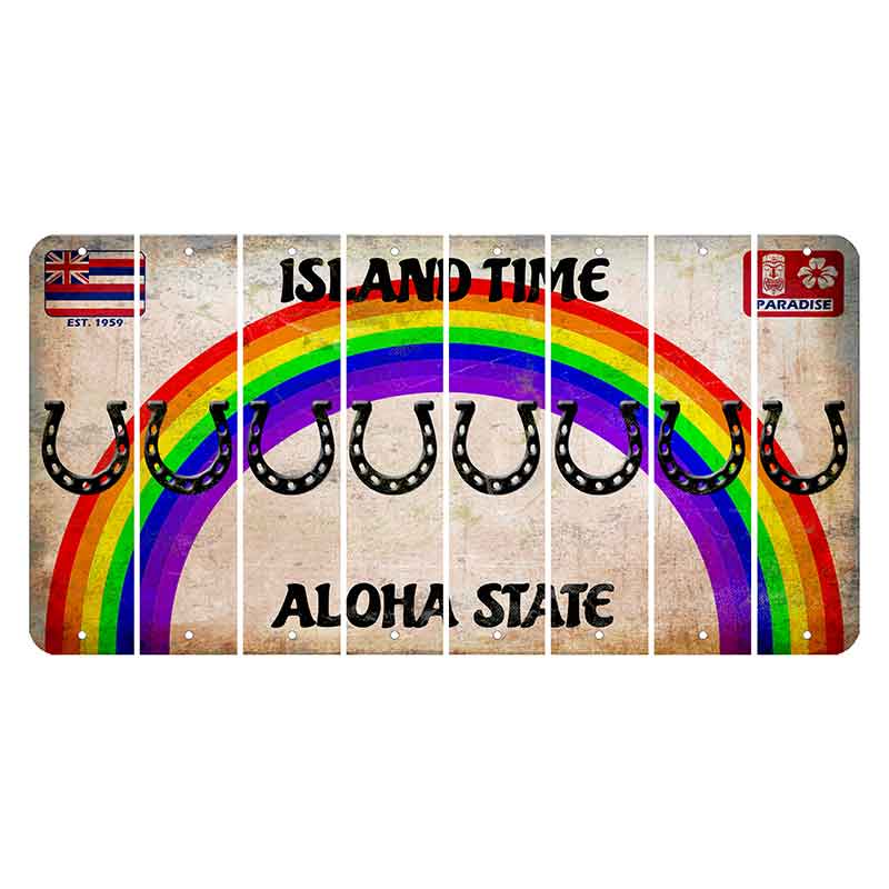 Hawaii Rainbow Island Time Cut License Plate Strips (Set of 8) Horseshoe