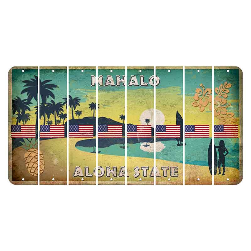 Hawaii Pineapple Cut License Plate Strips (Set of 8) American Flag