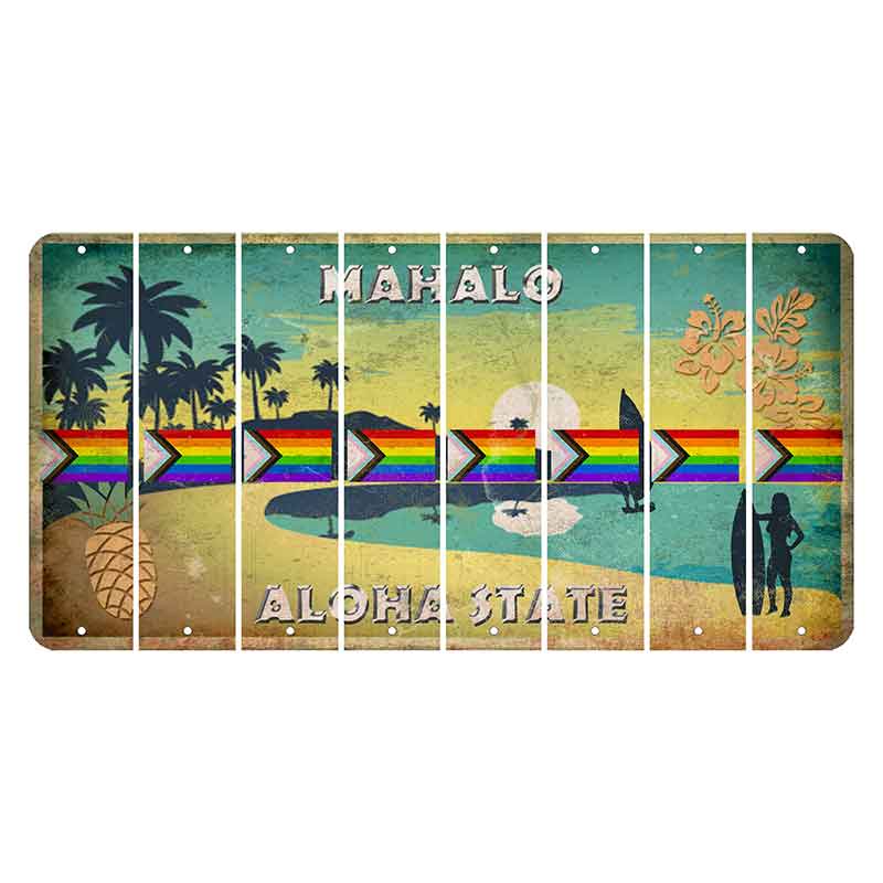 Hawaii Pineapple Cut License Plate Strips (Set of 8) LGBTQ Flag