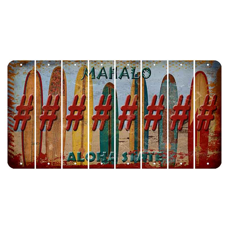 Hawaii Surfboards Cut License Plate Strips (Set of 8) Hashtag