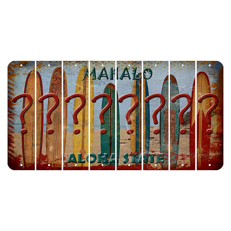 Hawaii Surfboards Cut License Plate Strips (Set of 8) Question Mark