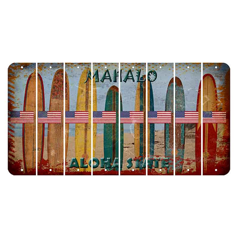 Hawaii Surfboards Cut License Plate Strips (Set of 8) American Flag