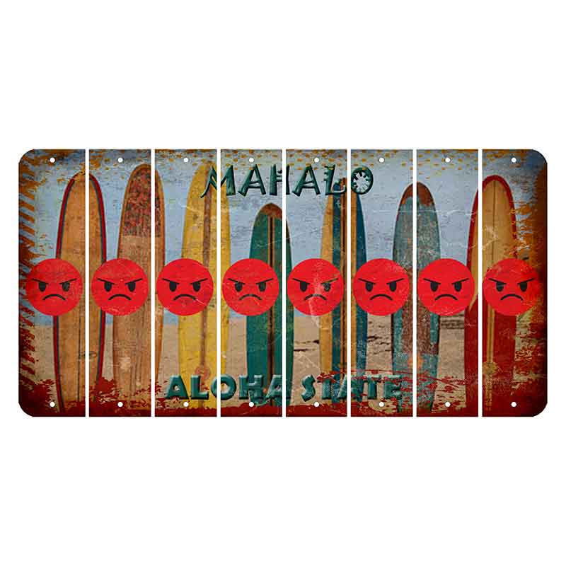 Hawaii Surfboards Cut License Plate Strips (Set of 8) Emoji - Angry