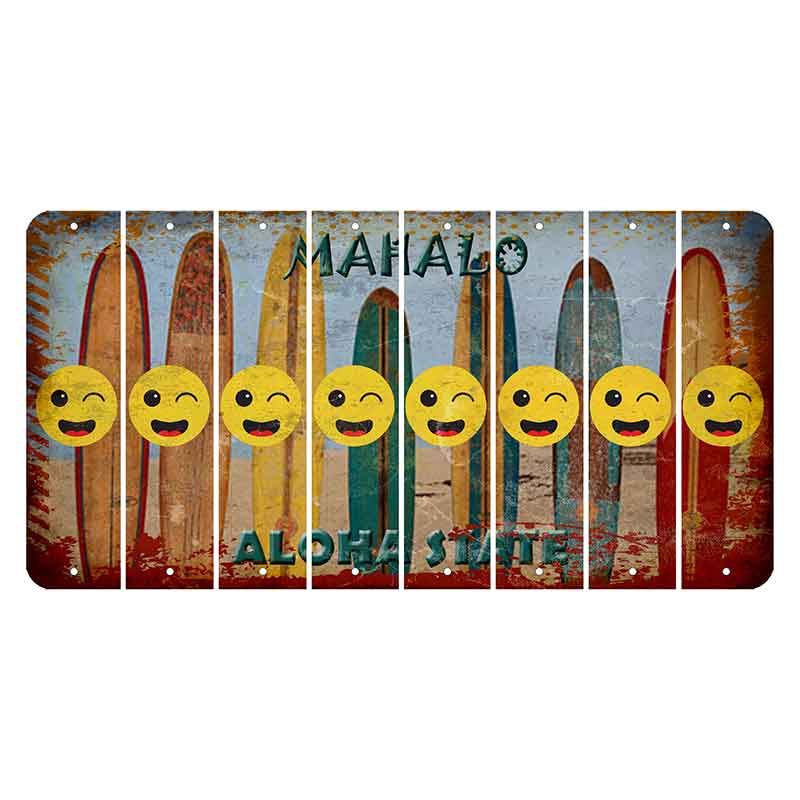 Hawaii Surfboards Cut License Plate Strips (Set of 8) Emoji - Winking