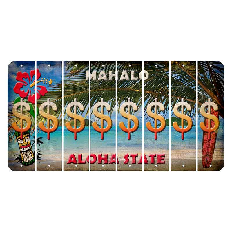 Hawaii Beach Scene Cut License Plate Strips (Set of 8)