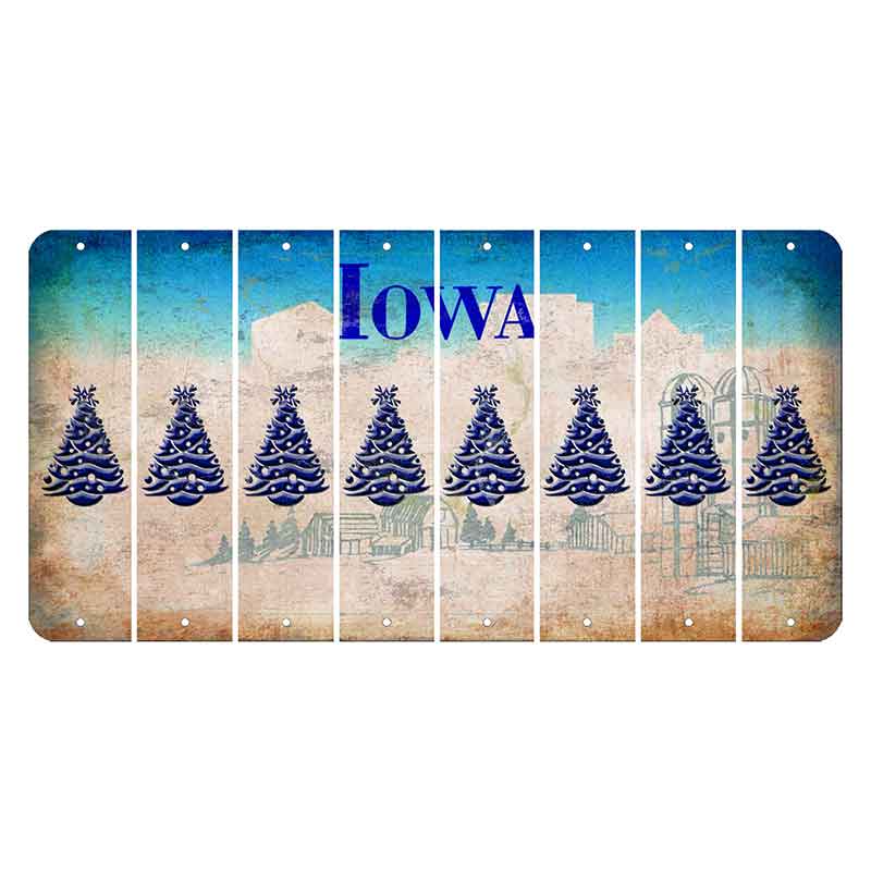 Iowa Farm Scene Cut License Plate Strips (Set of 8) Christmas Tree