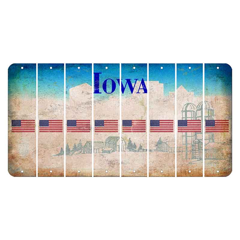 Iowa Farm Scene Cut License Plate Strips (Set of 8) American Flag