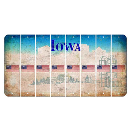 Iowa Farm Scene Cut License Plate Strips (Set of 8) American Flag