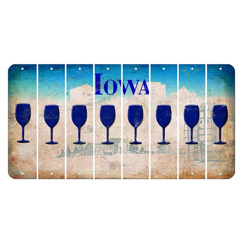 Iowa Farm Scene Cut License Plate Strips (Set of 8) Wine Glass