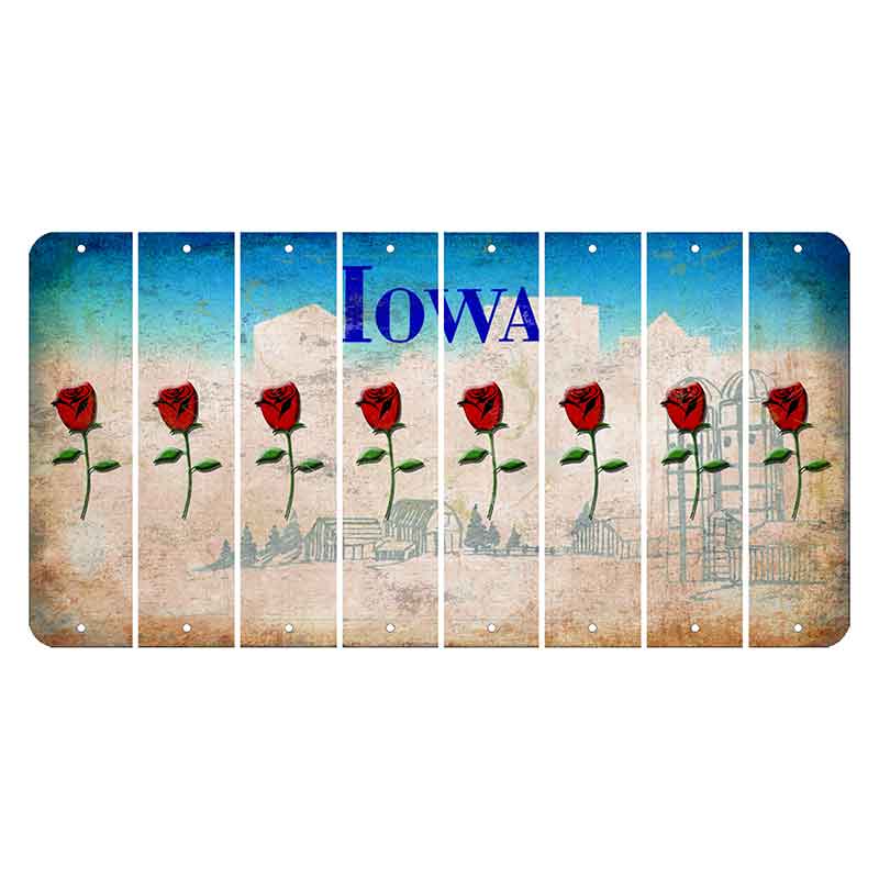 Iowa Farm Scene Cut License Plate Strips (Set of 8) Red Rose