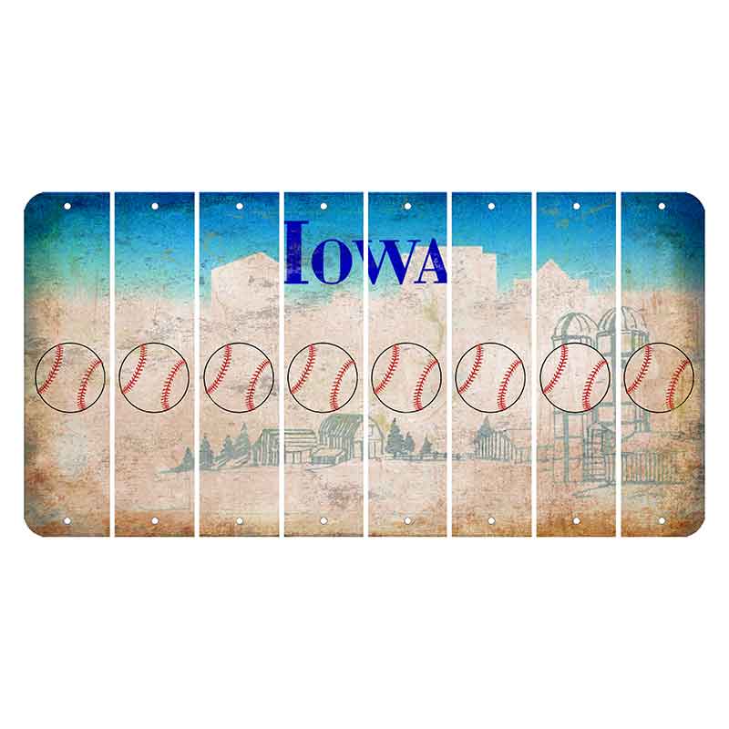 Iowa Farm Scene Cut License Plate Strips (Set of 8) Baseball