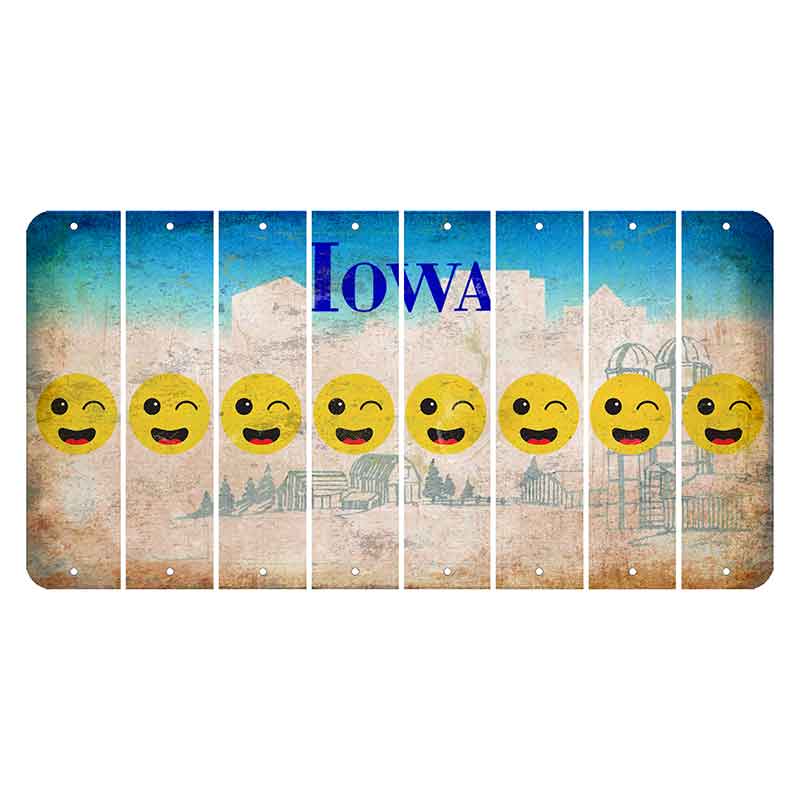 Iowa Farm Scene Cut License Plate Strips (Set of 8) Emoji - Winking