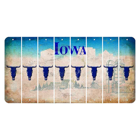 Iowa Farm Scene Cut License Plate Strips (Set of 8) Cow Skull