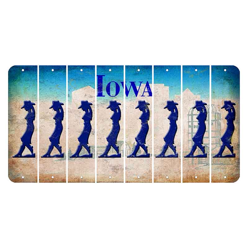 Iowa Farm Scene Cut License Plate Strips (Set of 8) Cowgirl - Leaning