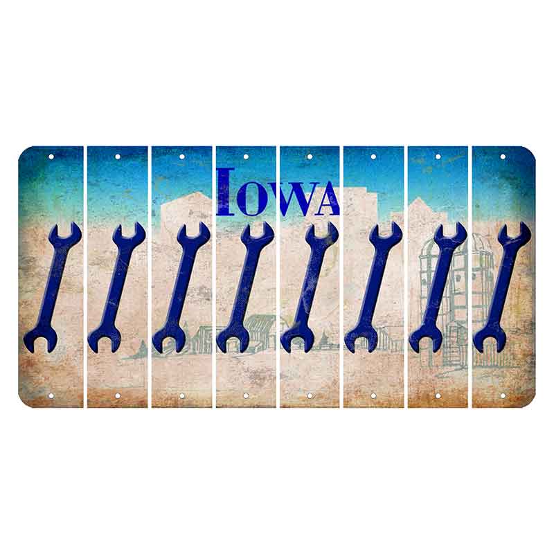 Iowa Farm Scene Cut License Plate Strips (Set of 8) Wrench