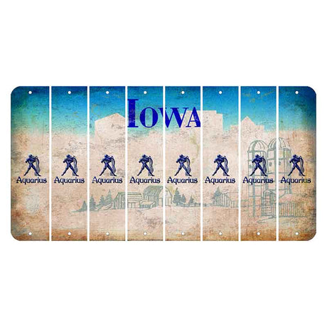 Iowa Farm Scene Cut License Plate Strips (Set of 8) Zodiac Sign - Aquarius