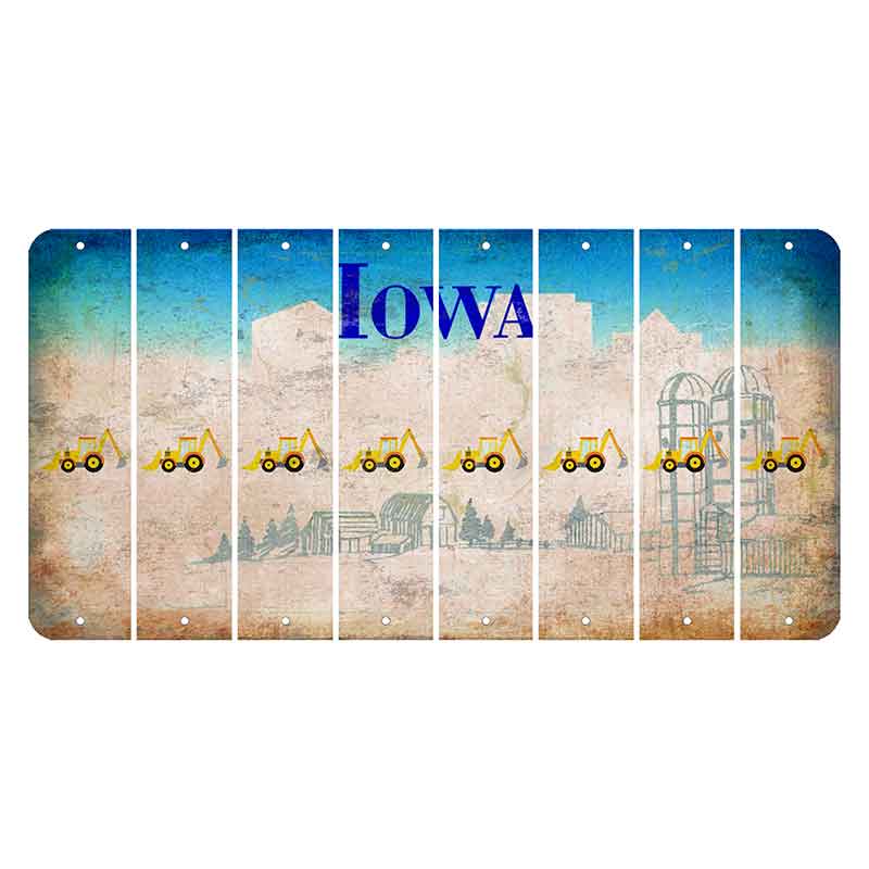 Iowa Farm Scene Cut License Plate Strips (Set of 8) Backhoe