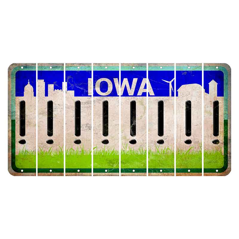 Iowa Grass Field Cut License Plate Strips (Set of 8) Exclamation Point