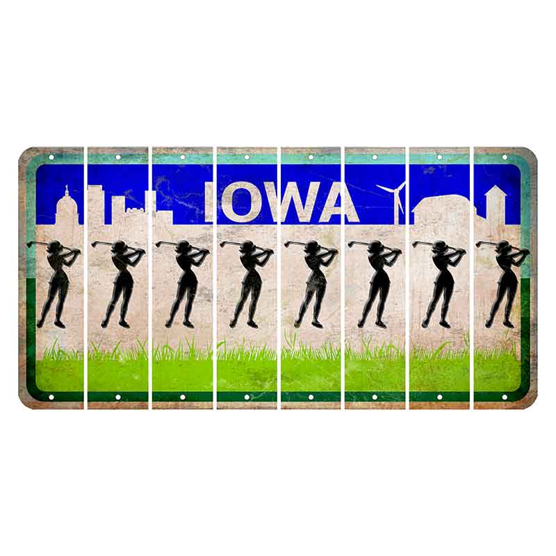 Iowa Grass Field Cut License Plate Strips (Set of 8) Female Golfer