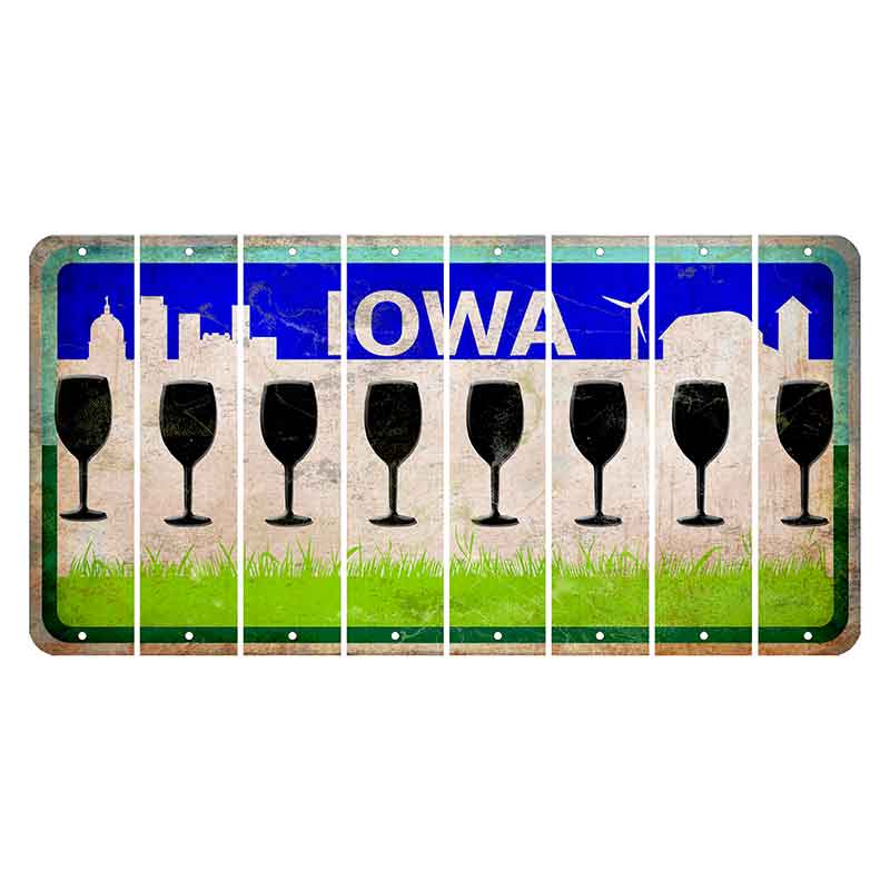 Iowa Grass Field Cut License Plate Strips (Set of 8) Wine Glass