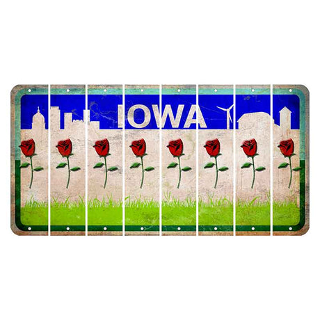 Iowa Grass Field Cut License Plate Strips (Set of 8) Red Rose