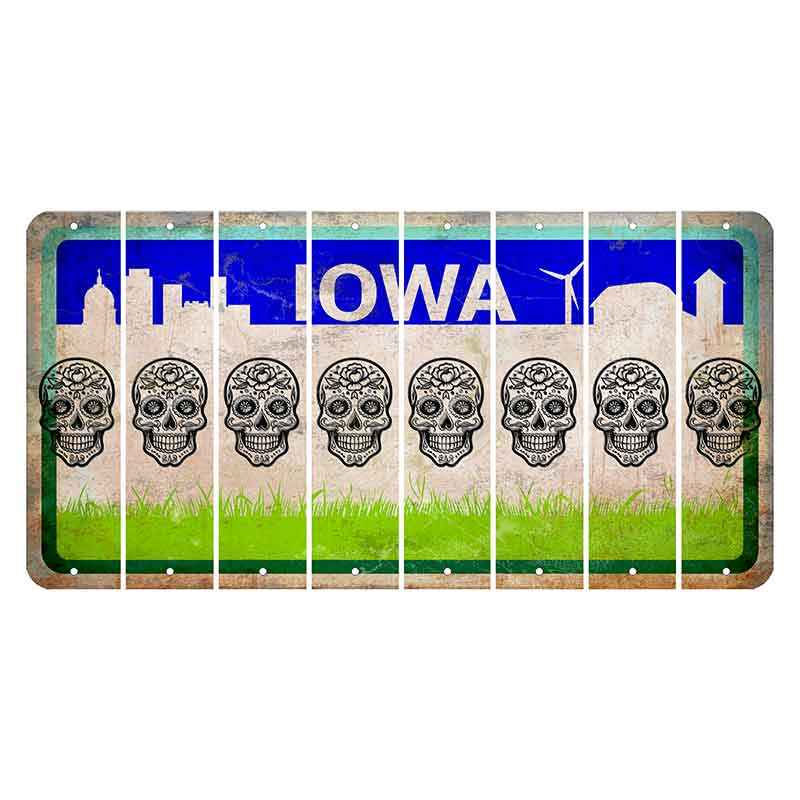 Iowa Grass Field Cut License Plate Strips (Set of 8) Sugar Skull