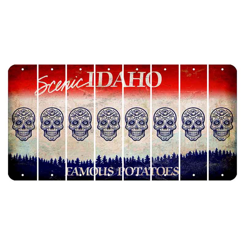 Idaho Scenic Cut License Plate Strips (Set of 8) Sugar Skull